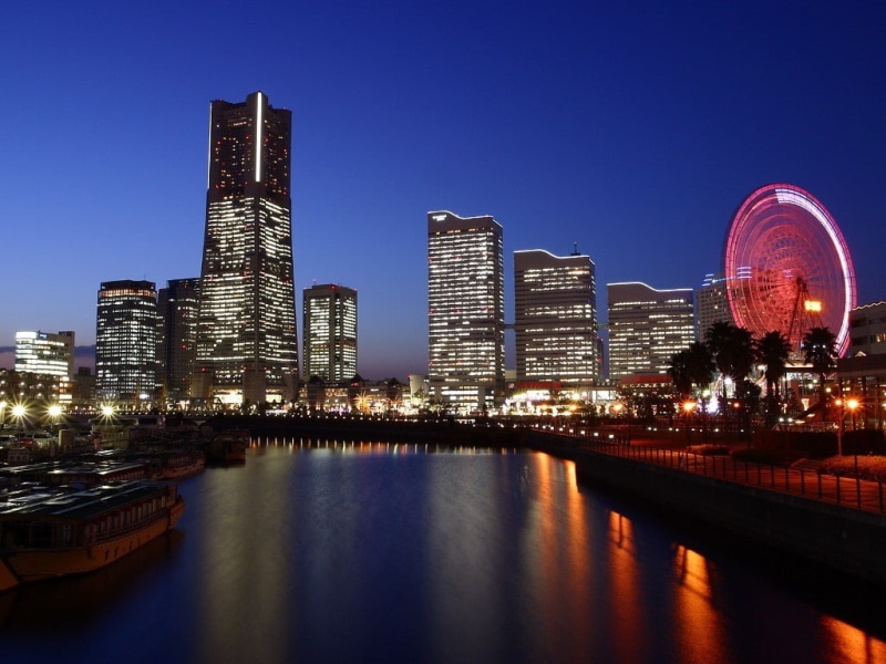 480P, city, cityscape, Yokohama, ferris wheel, city lights