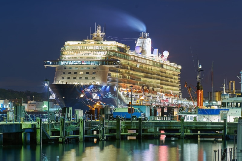 cruise Ship, commercial Dock, no people, water, boat, illuminated, city, 1080P, lifestyle, sea, reflection, building exterior, nautical Vessel, religion