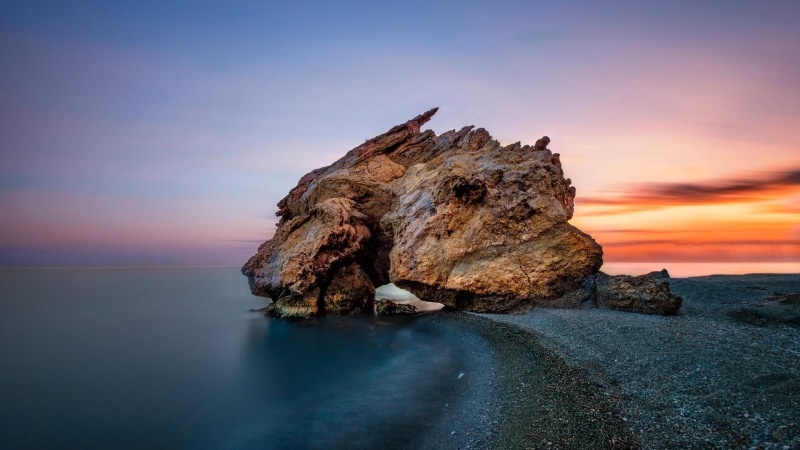 rocks, nature, tranquility, brown, formation, horizon over water, outdoors, water, rock - object, 1080P, beauty in nature, no people, landscape, non-urban scene