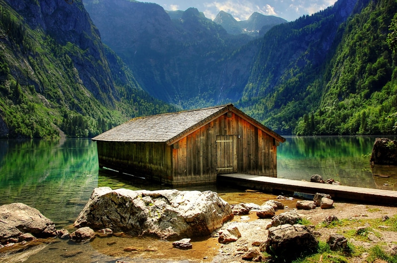 mountain Range, lake, way, european Alps, forest, running board, rural Scene, berchtesgaden alps, wood - material, königssee, day, architecture, wooden