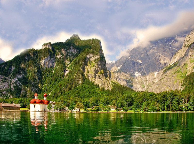 Alpine, cloud - sky, Water, national park, holidays, holiday, no people, rest, transportation, 2K, scenics, tree, waters, mood, sky, lake view, berchtesgaden national park