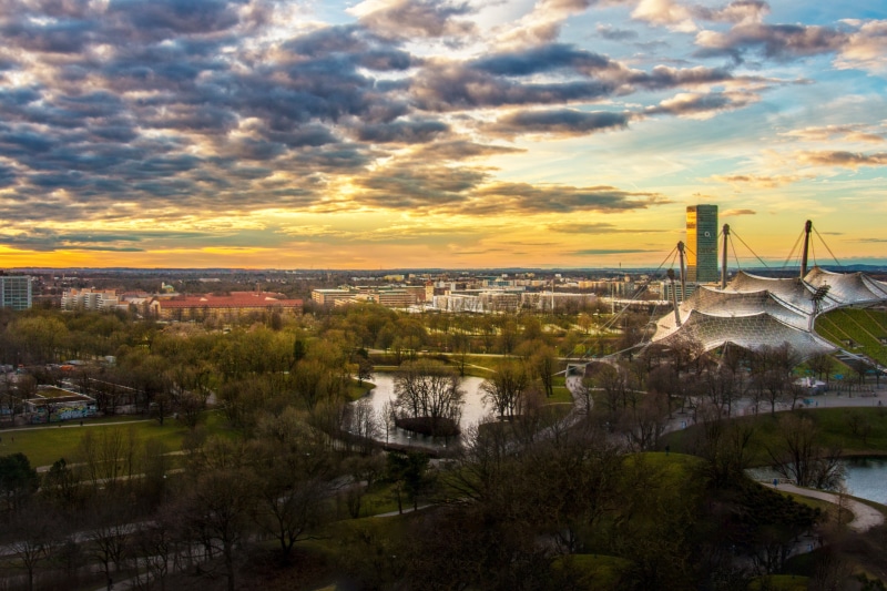 nature, building exterior, aerial, daytime, blue hour, city, vision, plant, built structure, evening sky, abendstimmung, sunset, munich, dusk, hill, atmosphere