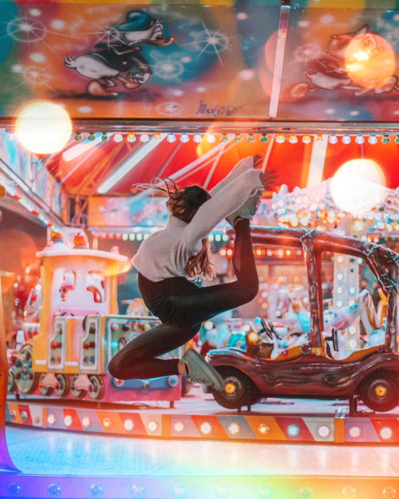 night, dancing, 4K, smiling, jump, amusement ride, people, entertainment, ballet, playing, carousel, dance, excitement, sport, female, poster, portrait photography