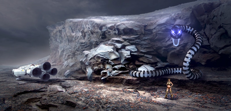 encounter, creepy, threatening, digital composite, plateau, game, rock, composing, no people, dream, bone, cloud - sky, woman, photo montage, artificial