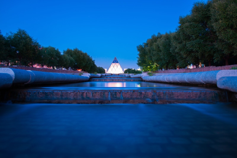 outdoors, nature, summer, astana, built structure, waterfront, kazakhstan, no people, sky, artificial, beautiful, river, night sky, night, the palace of peace and accord