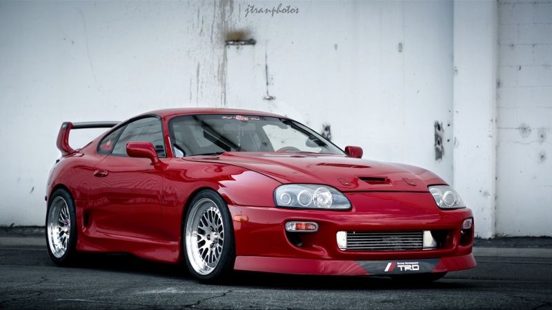 stationary, Red, front View, Tayota, Tuning, chrome, headlight, garage, bMW, TRD, Supra, city, design, Toyota Supra, transportation, outdoors, Beautiful