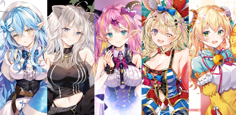 Mano Aloe, Shishiro Botan, 5K, Hololive, Momosuzu Nene, Yukihana Lamy, Omaru Polka