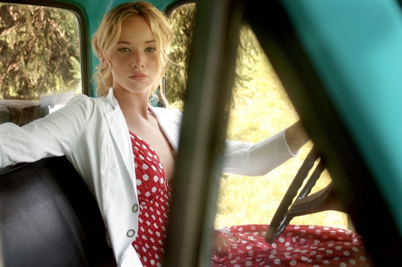 blond hair, hairstyle, polka, young adult, white, beautiful woman, looking at camera, actress, 480P, dot, window, vehicle, sunlight, lifestyles, blazer