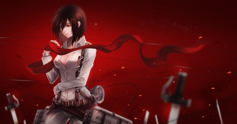 beautiful, fashion, color Image, Sword, females, toy, contemplation, young Adult, Shingeki No Kyojin, red, Tears, Black Hair, portrait, mikasa, clothing