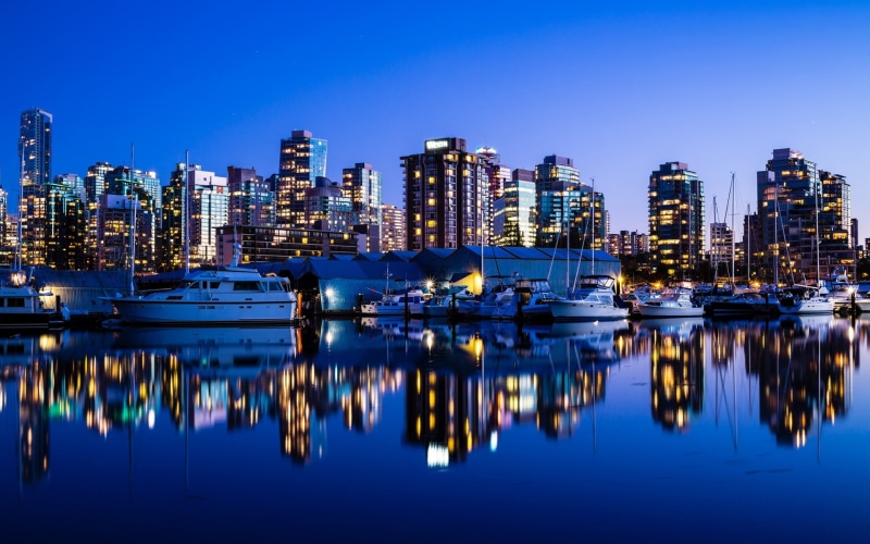 Sea, 1080P, Lights, City, Yacht, Reflection, Canada, Buildings, Vancouver, Night