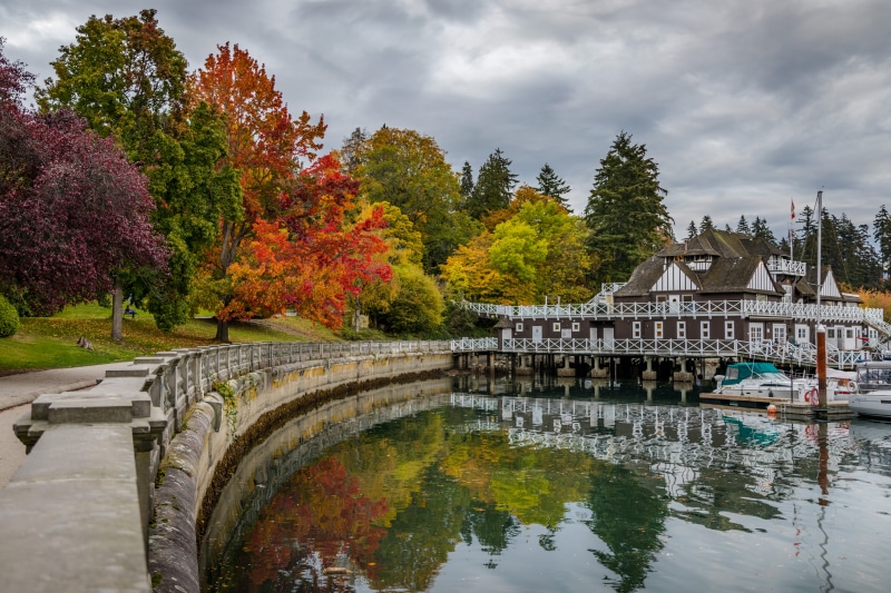arch bridge, no people, building exterior, growth, outdoors, water, nature, sky, plant, marina, canada, tree, day, vancouver, connection, bridge - man made structure