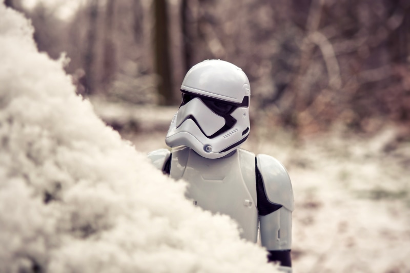 rear view, game figure, one person, fighter, nature, forest, star fighter, play, funny, sport, starwars, selective focus, weapon, stormtrooper, helmet