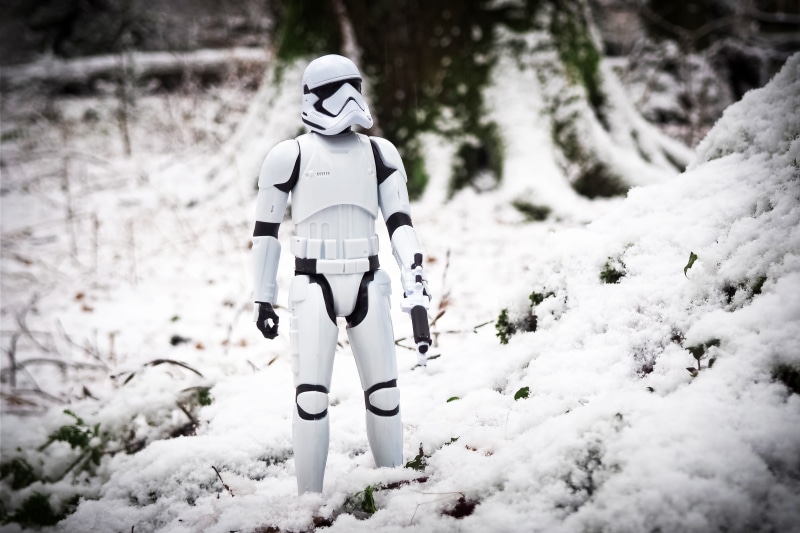 standing, land, selective focus, unrecognizable person, obscured face, astronaut, tree, star wars, play, focus on foreground, science fiction, one person