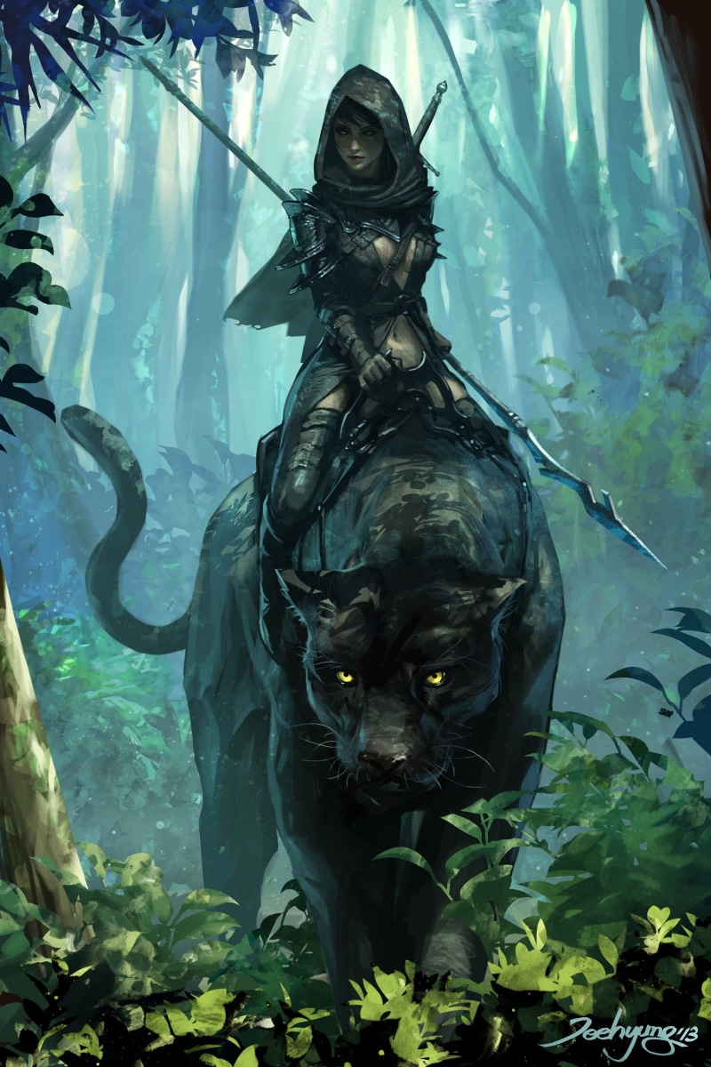 day, warrior, statue, sea, water, sculpture, spear, woman, black, fantasy art, vertebrate, front view, panther, holding, animal wildlife, representation