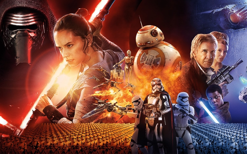 adult, night, low angle view, Star Wars: The Force Awakens, illuminated, poster, stormtroopers, robots, representation, John Boyega, 2K, characters, indoors