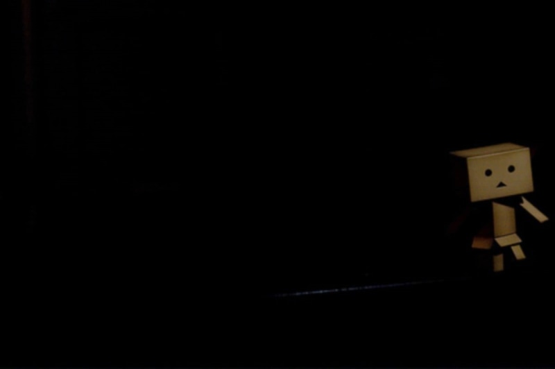 black, shadow, architecture, white color, close-up, 480P, indoors, Danbo, single object, wall - building feature, darkroom, black background
