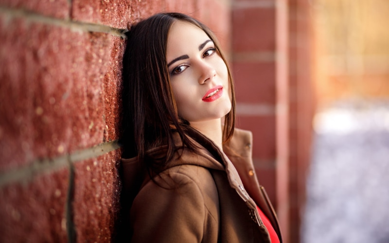 beauty, human face, elegance, model, young adult, young women, brown hair, women, bricks, red lipstick, beautiful woman, headshot, looking at camera, brick
