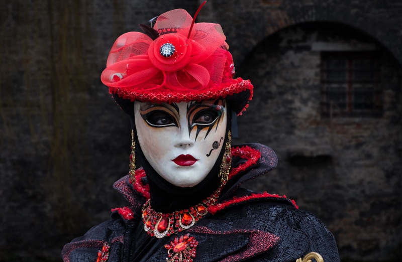 disguise, headshot, wearing, shallow, focus on foreground, white, portrait, carnival - celebration event, clothing, 2K, mask, costume, headdress, masqueraded