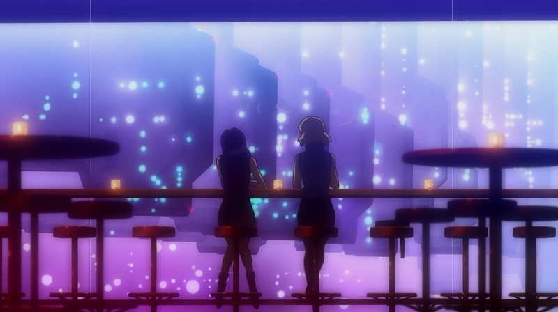lighting equipment, lifestyles, two people, nightlife, men, rear view, leisure activity, indoors, women, real people, illuminated, standing, Katsuragi Misato