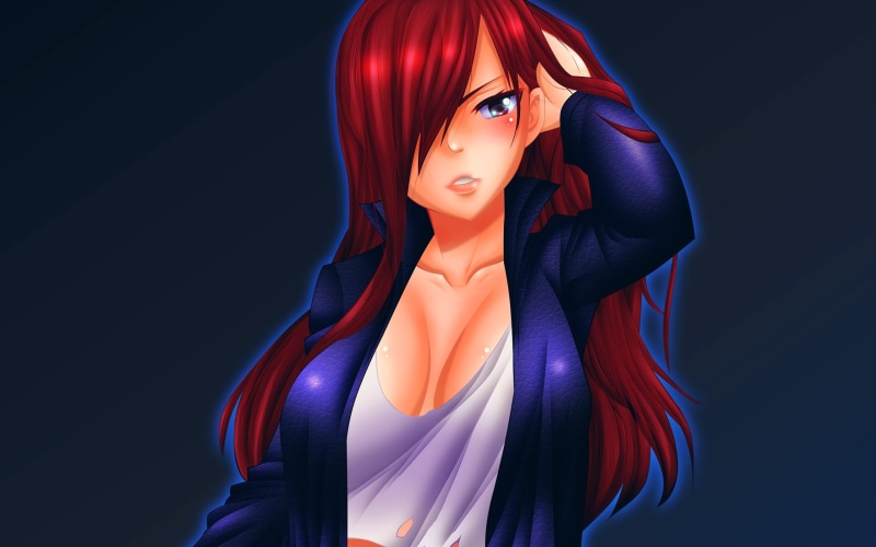 illustration, front view, superhero, standing, human representation, brown, representation, creativity, fashion, black background, indoors, adult, Scarlet Erza