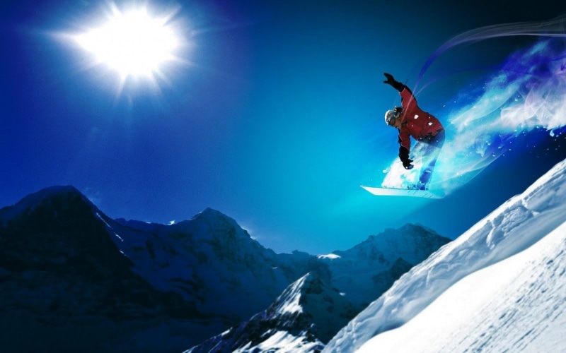 nature, sports, mountains, lens flare, men, excitement, leisure activity, winter sport, jumping, extreme sports, stunt, snowboarding, sport , snowcapped mountain