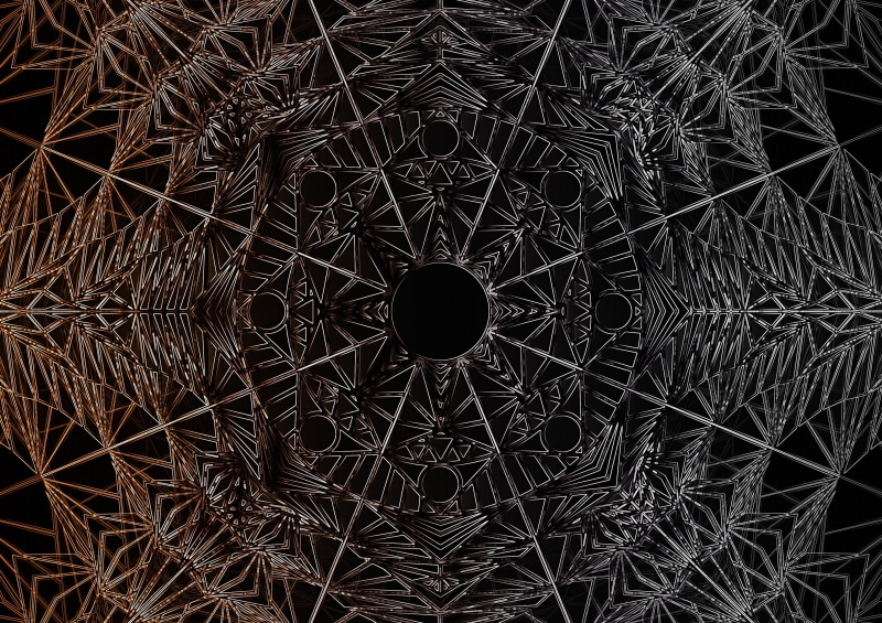 pattern, no people, full frame, shape, geometric shape, decoration, ceiling, night, optical illusion, light, design, fractal, low angle view, directly below