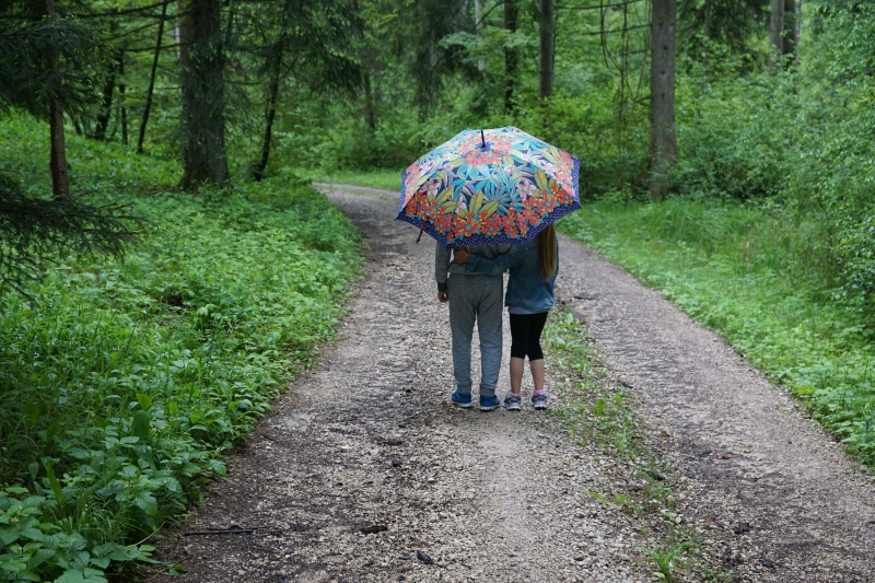 brothers and sisters, friends, road holding, umbrella, green color, holding, adult, adults only, weather, direction, green, road, real people, girlfriend