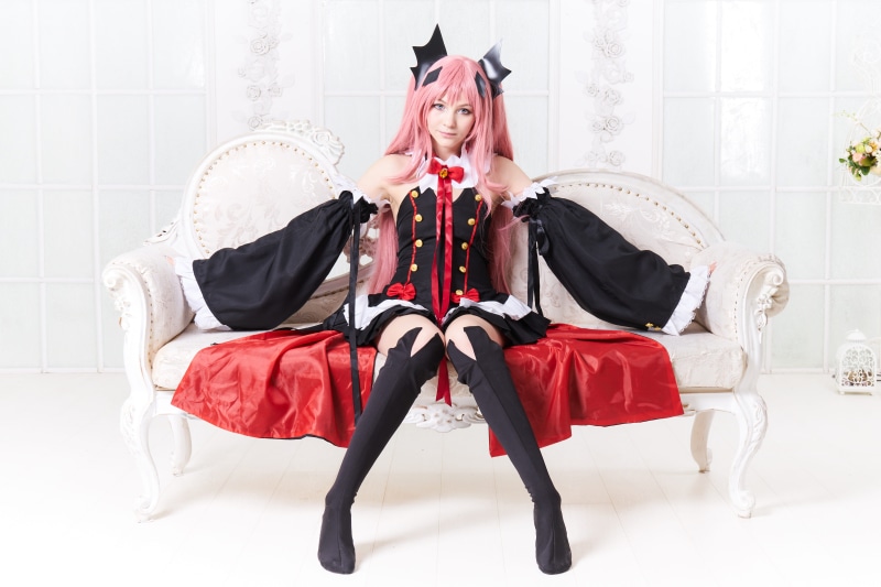black, man, lovely, person, hands, chair, indoors, attractive, real people, cosplay, view, pink, one person, cute, young, clothing, posture, looking at camera