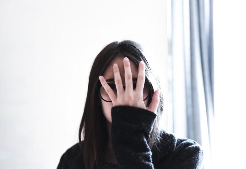 black hair, adult, human face, covering, indoors, one person, young women, black and white, face, model, depression - sadness, white, hair, young, fashion