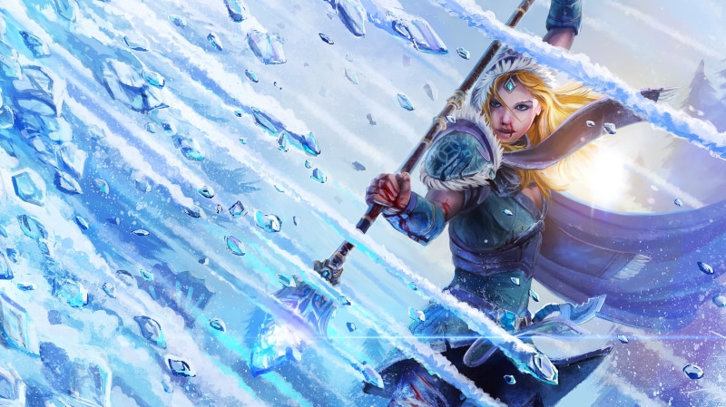 portrait, crystal, front view, winter, adult, Rylai, women, d, snow, warm clothing, young women, Dota 2, Crystal Maiden (DOTA2), 2K, cold temperature