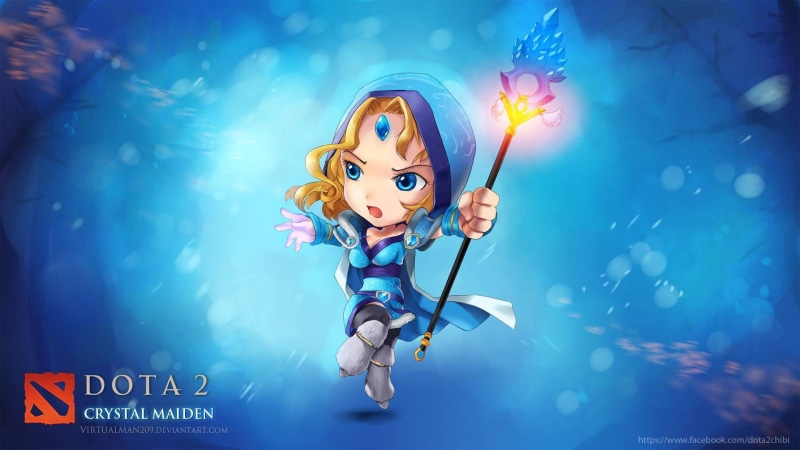 happiness, dota, girls, boys, fun, young adult, dota 2, crystal, event, cute, blond hair, computer Graphic, blue, maiden, one person, image, vector, crystal maiden