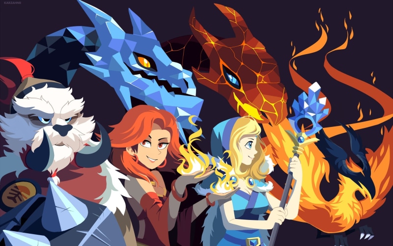 1080P, Rylai, Steam (software), dota, fire, video games, Defense Of The Ancients, ice, Jakiro, Tuskarr (DOTA 2), Crystal Maiden (DOTA2), Lina, Dota 2
