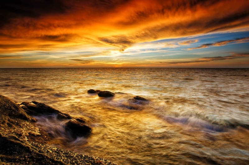 sea, scenics, dawn, beauty In Nature, borneo, Remember That, 480P, horizon Over Water, sunset, wave, sony alpha, hour, summer, sky, nature, coastline