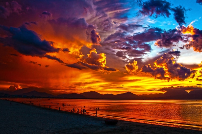 sundown, danang city, horizon, ocean, sunset, orange color, hour, sky, horizon over water, coastline, dramatic sky, outdoors, da nang bay, near, summer