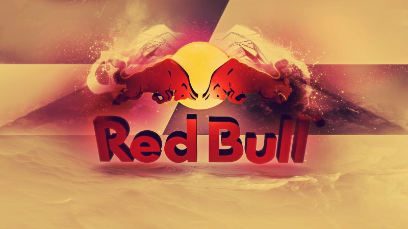 indoors, studio shot, sea, western script, close-up, Red Bull, racing, animal, text, water, 1080P, composite image, energy drinks, yellow, digital composite
