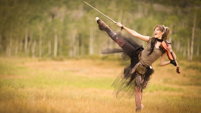 tree, day, outdoors, one person, women, young adult, nature, beautiful woman, hairstyle, hunter, arrow - bow and arrow, young women, violin, field, beauty