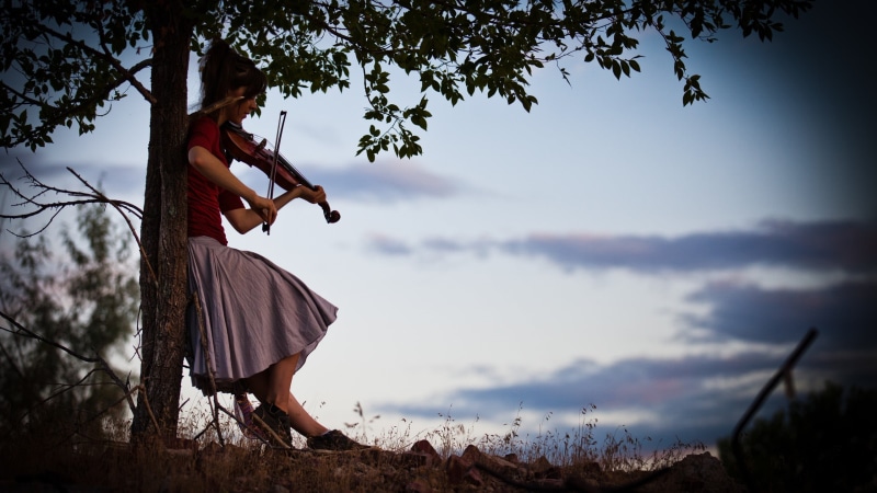 2K, sky, outdoors, young adult, nature, scenics - nature, tranquility, full length, real people, musician, cloud - sky, fashion, hairstyle, women, land