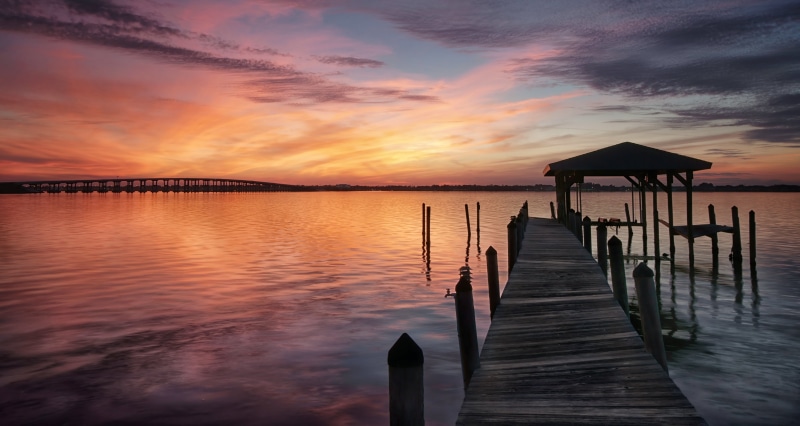 dock, a6300, bridge, merritt  island  florida, beach, jetty, outdoors, intracoastal  waterway, blue, tranquil Scene, dusk, florida  space  coast, boathouse