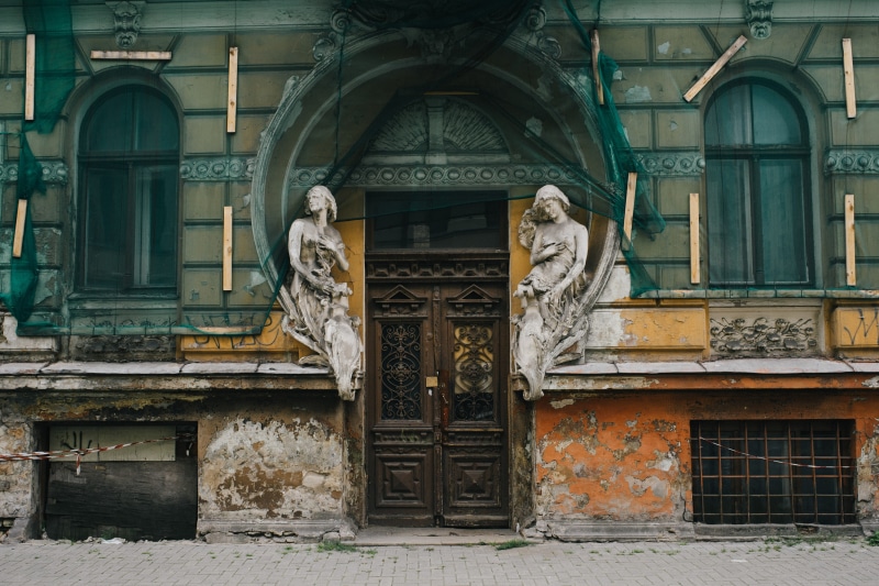 old, empty, texture, antique, art and craft, wall, door, day, green, outdoors, architecture, aged, old house, nostalgia, 4K, latvia, sculpture, the past