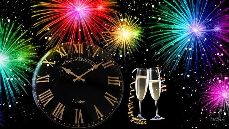 bright, new, drink, clock, 1080P, celebrate, champagne, new years, time, fireworks, year, new years eve, 3d and abstract