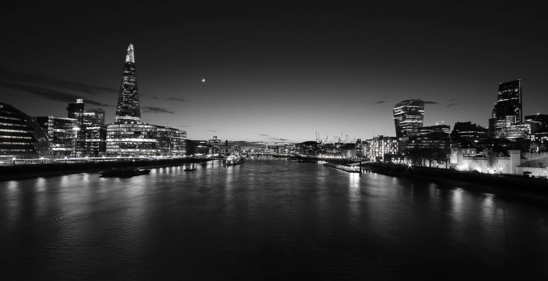 built structure, grey scale, 4K, reflection, skyscraper, modern, water, the capital, parabolic, building exterior, river, sky, no people, urban skyline