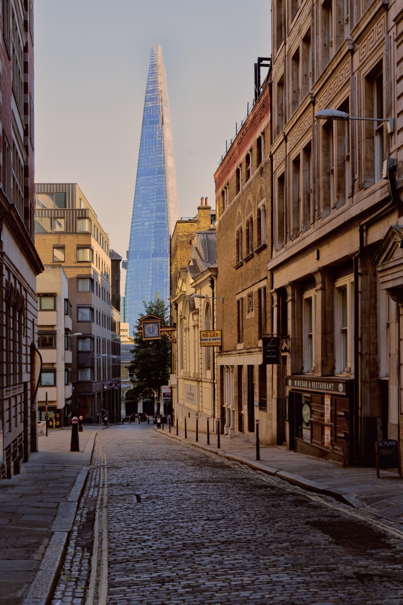 contrast, no people, tall - high, skyline, perspective, architecture, london, opposites, modern, landmark, view, shard, outdoors, patch, building exterior
