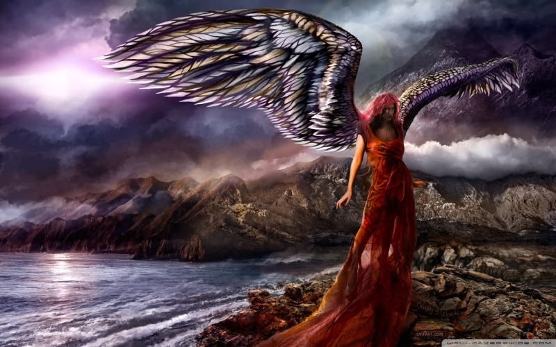 artwork, succubus, shards, 1080P, wings, angel, fantastic, art, fantasy, sweet