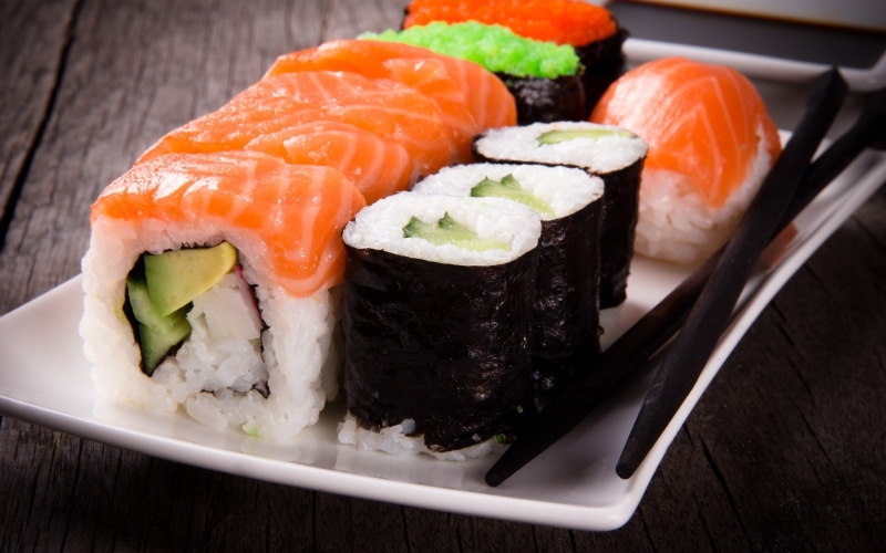 food, sushi, rolls, japanese food, fish, 2K