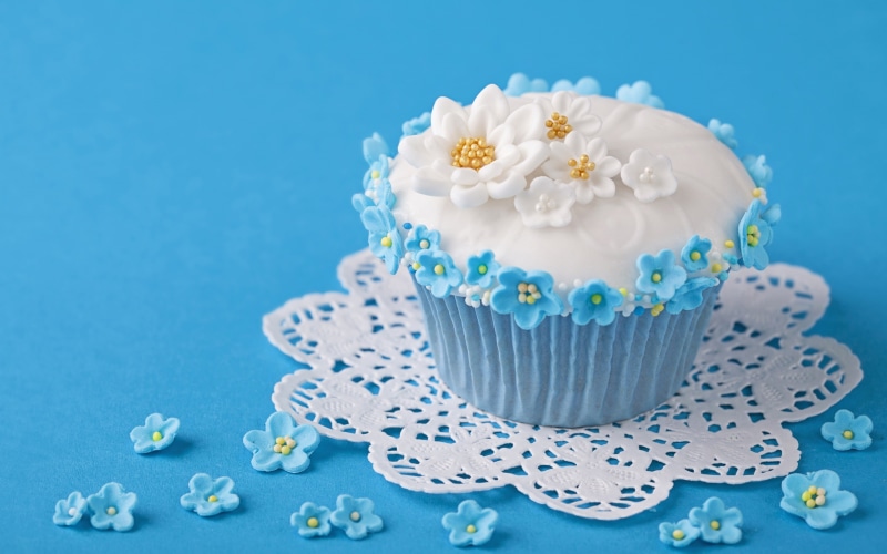 Sweet, Flowers, cupcake, Food, Cake, Background, 2K, icing, Blue