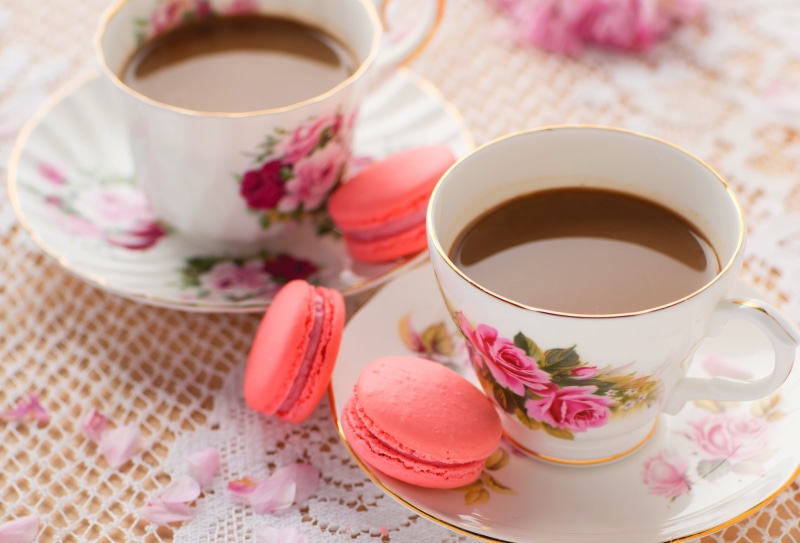 brown, cup, pink Color, no People, breakfast, refreshment, afternoon tea, coffee - Drink, pink, macaroons, tea - Hot Drink, pattern, backgrounds, freshness