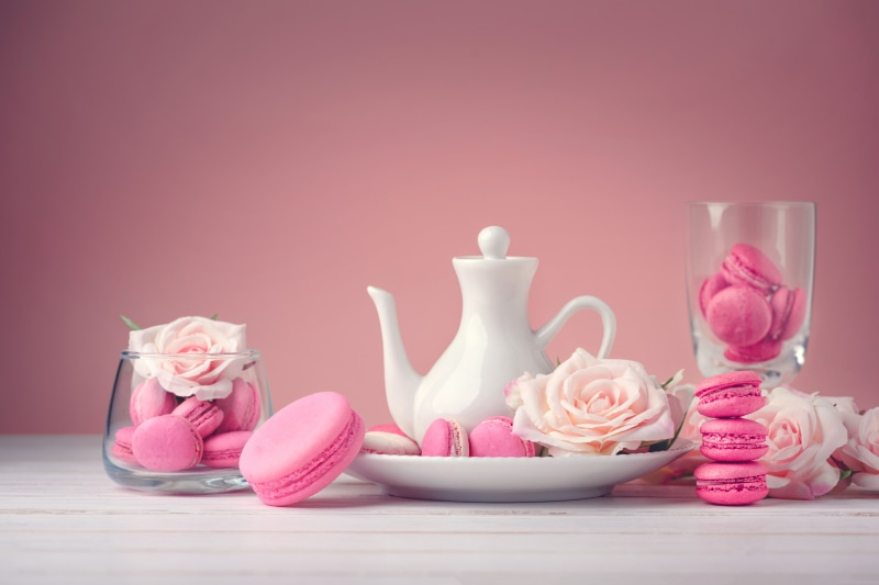 dessert, roses, pink, macaroon, flowers, sweet, 5K, french, cakes, macaron