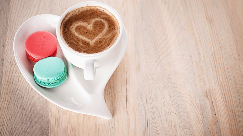 cookie, latte, breakfast, sweet Food, spoon, no People, mug, caffeine, coffee, refreshment, cookies, cappuccino, close-up, blue, cafe, valentines day - holiday