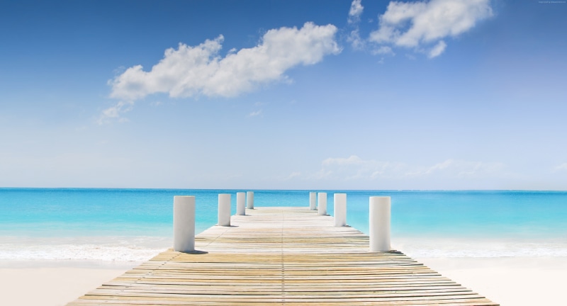 4K, scenics - nature, idyllic, blue, land, outdoors, sea, water, tranquil scene, Providenciales, Turks and Caicos, cloud - sky, day, turquoise colored