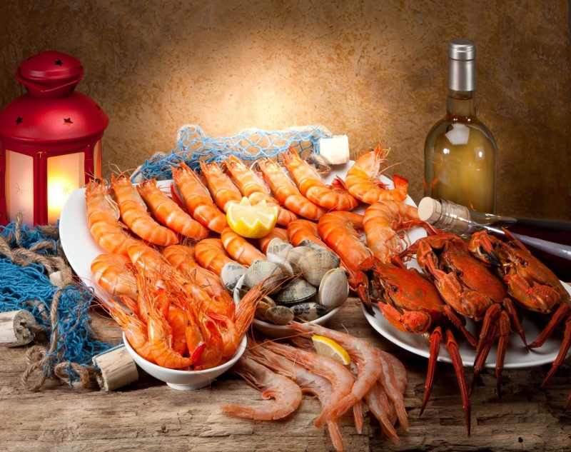 Food, Shrimp, Lobster, Seafood, Lantern, 1080P, Crab